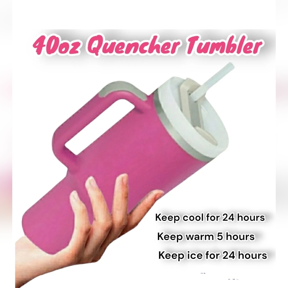 40 OZ Adventure Quencher Travel Tumbler Insulated Cup Handle Lid Straw, Pink - Picture 5 of 7